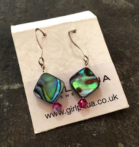 PE01-D-S Paua Diamond & Cut Glass Crystal Earrings SHORT (FU)