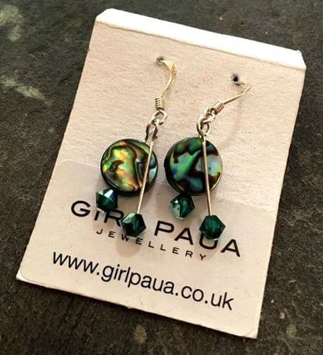 PE01-DD-C Paua Circle & cut glass crystal Earrings DOUBLE DROP (EM)