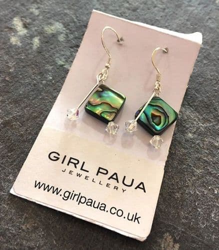PE01-DD-D Paua Diamond & Cut Glass Crystal Earrings DOUBLE DROP (AB)
