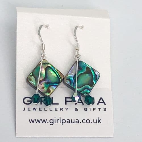 PE01-DD-D Paua Diamond & Cut Glass Crystal Earrings DOUBLE DROP (EM)