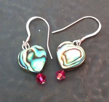 PE01-H-S Paua Heart & Cut Glass Crystal Earrings SHORT (FU)