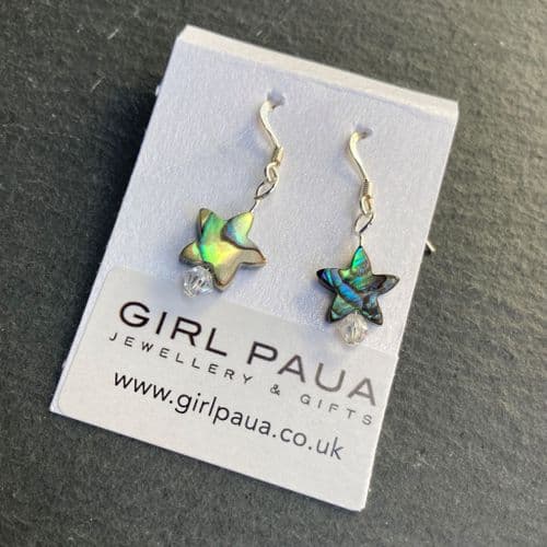PE01-ST Paua Star & Cut Glass Crystal Earrings *choose crystal colour*