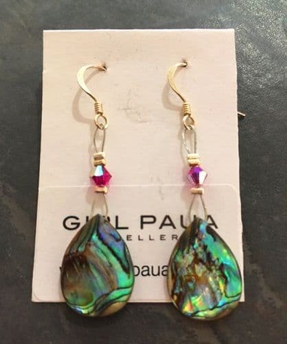 PE01-W Paua Waterdrop & Cut Glass Crystal Earrings (FU)