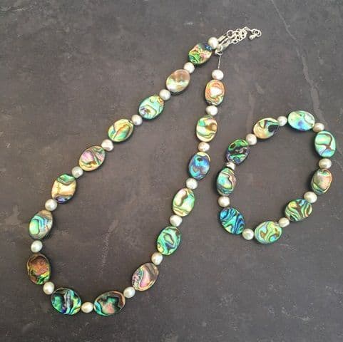 PFN13 Paua Ovals & Freshwater Pearl - Necklace & Bracelet - SET