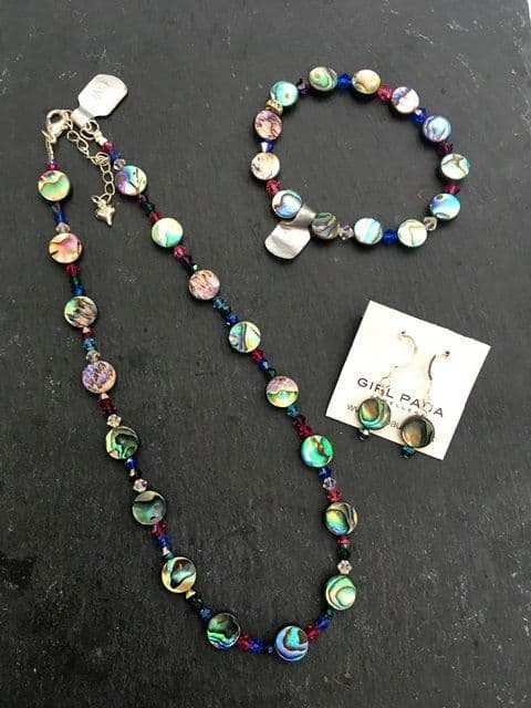 PN08 Paua & Cut Glass Crystal Crystal - Necklace Bracelet