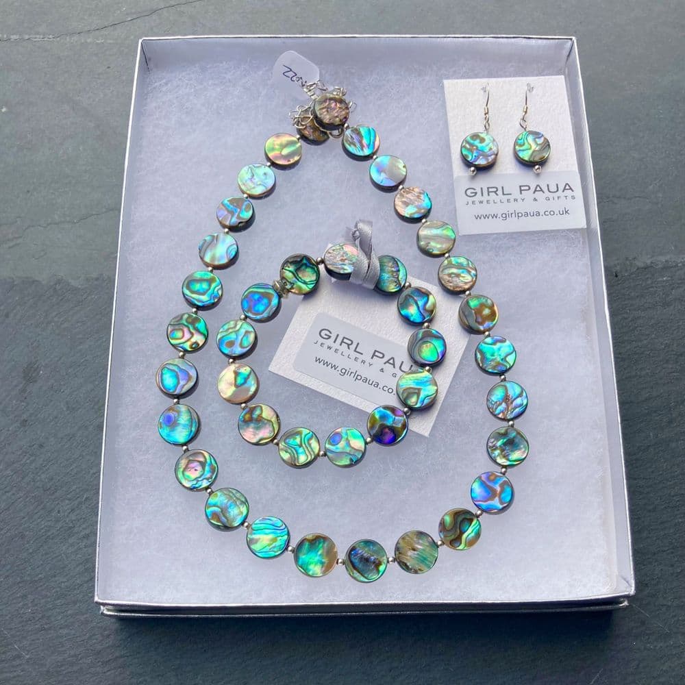 PN22 Paua Circles & Silver Bead - Necklace, Bracelet & Earring - SET