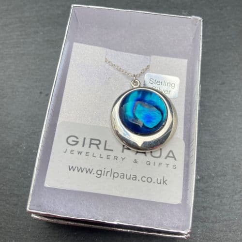 PP17 Blue Circle Paua Silver Pendant