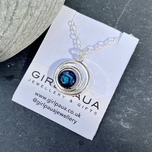 PP17 Blue Double Swirl Silver Paua Pendant