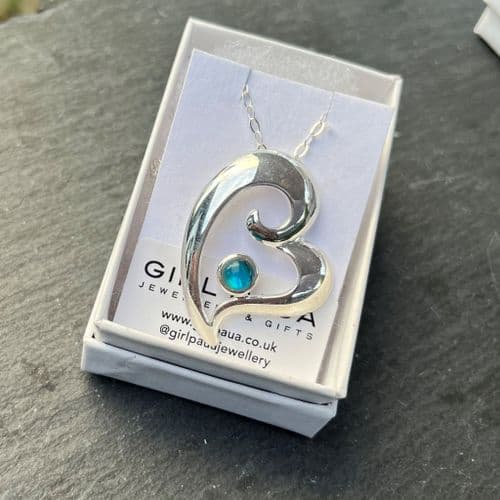PP17 Blue Heart Large Silver Paua Pendant