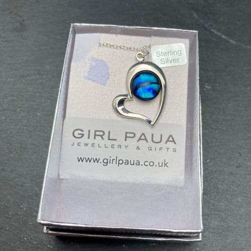 PP17 Blue Heart Paua Small Silver Pendant