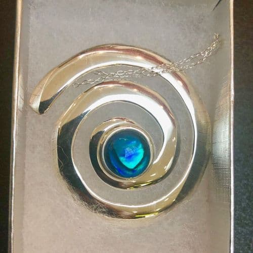 PP17 Blue Koru Spiral Paua Pendant