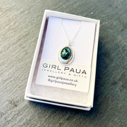 PP17 Blue Small Oval Silver Paua Pendant