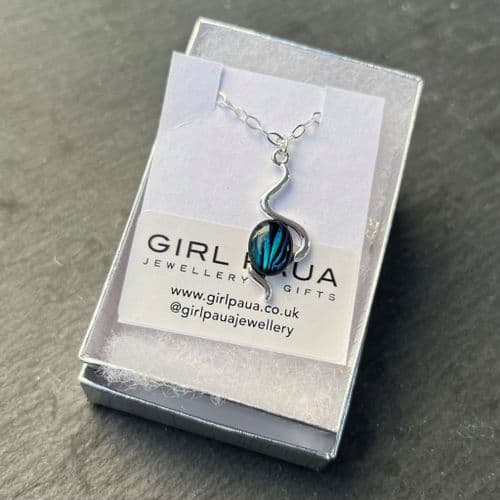 PP17 Blue Squiggle Silver Paua Pendant