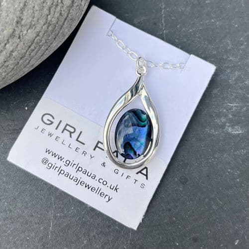 PP17 Blue Waterdrop Silver Paua Pendant