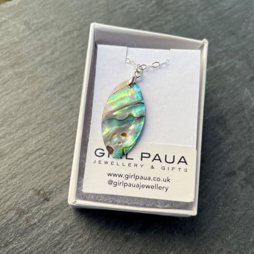 PP17 Natural Oval Long Paua Pendant