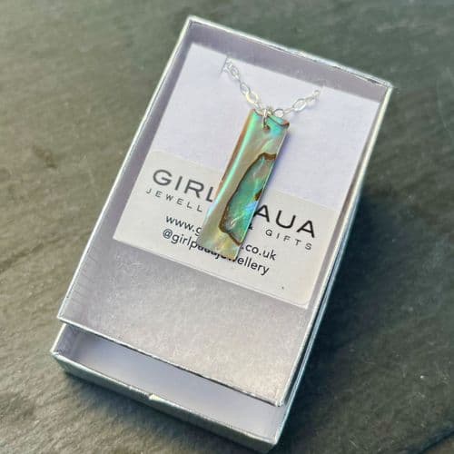 PP17 Natural Rectangle Long Paua Pendant