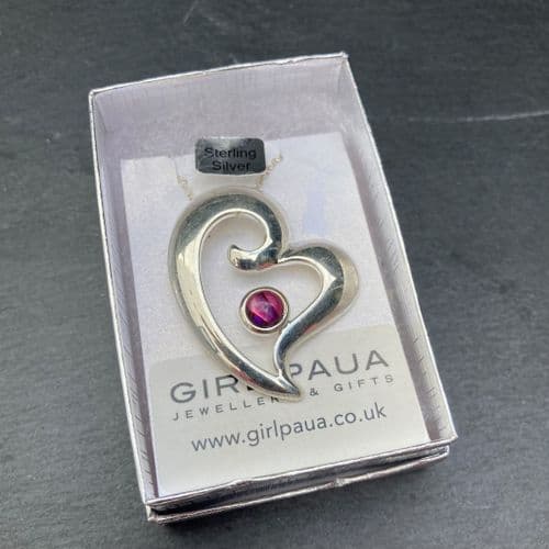 PP17 Red Heart Silver Large Paua Pendant
