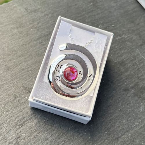 PP17 Red Koru Spiral Paua Pendant