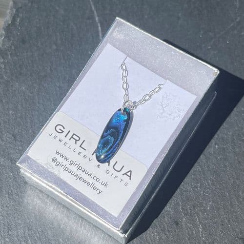 PP1718 Blue Oval Long Paua Pendant