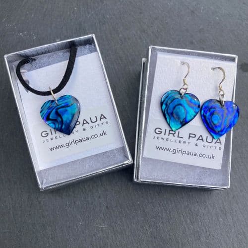 PP18 Paua Blue Heart - Pendant & Earrings - SET