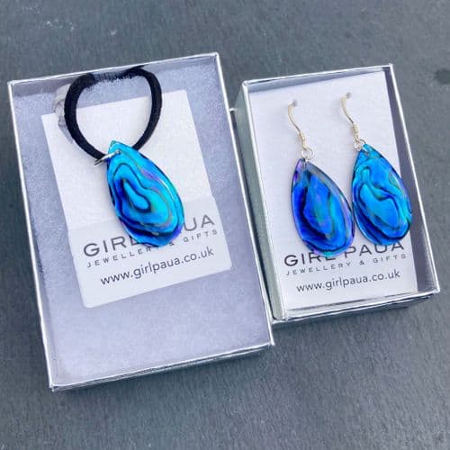 PP18 Paua Blue Waterdrop - Pendant & Earrings - SET