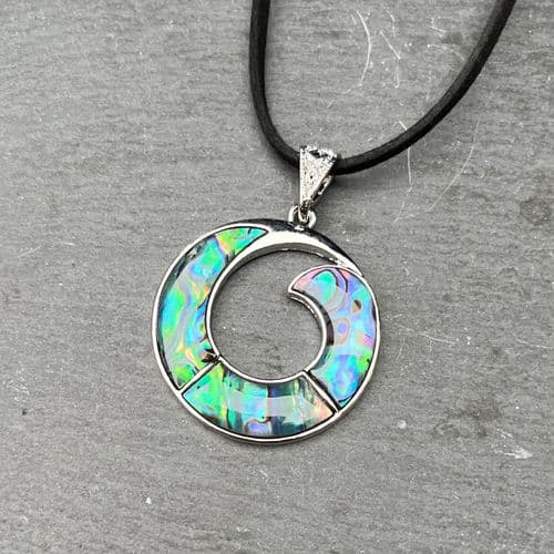 Suede Pendant PN04 - Paua 3 Piece Koru Spiral Pendant