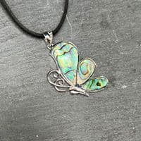 Suede Pendant PN04 - Paua Butterfly Side Pendant