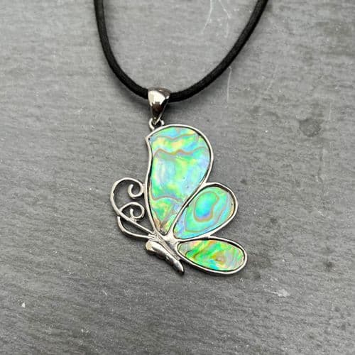 Suede Pendant PN04 - Paua Butterfly Side Pendant