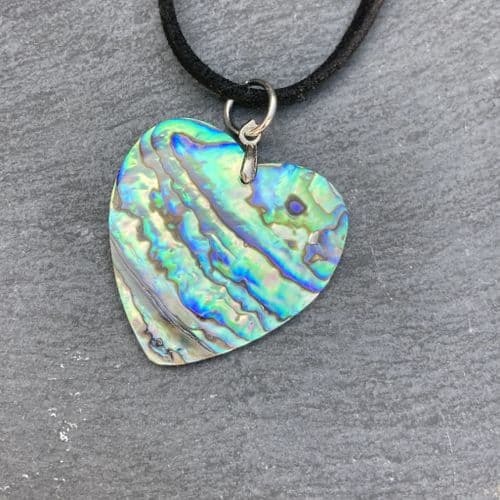 Suede Pendant PN04 - Paua Heart Natural Pendant