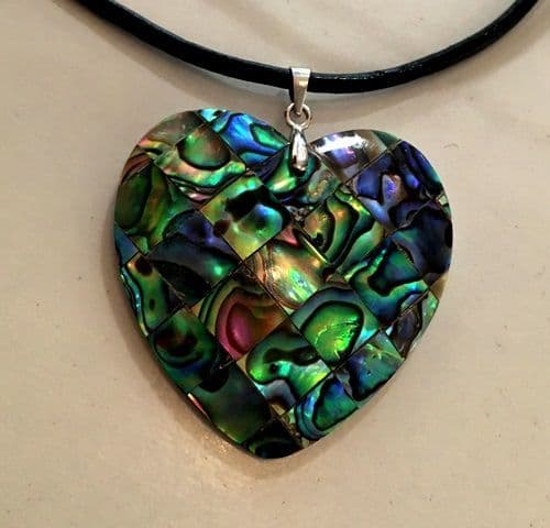 Suede Pendant PN04 - Paua Mosaic Heart Pendant