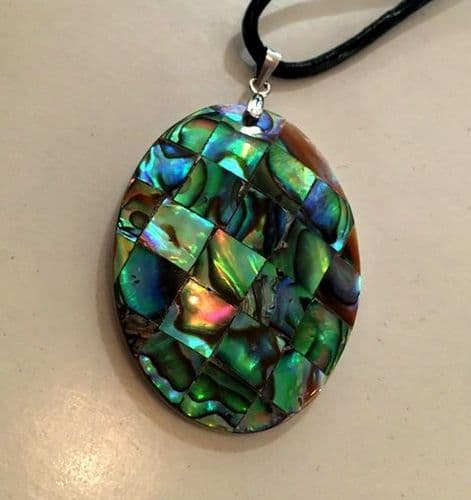 Suede Pendant PN04 - Paua Mosaic Oval Pendant
