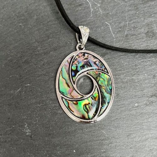 Suede Pendant PN04 - Paua Oval Swirl Pendant