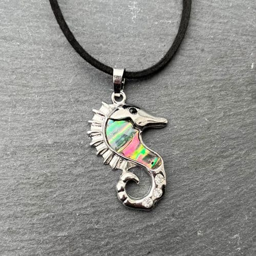 Suede Pendant PN04 - Paua Seahorse Pendant