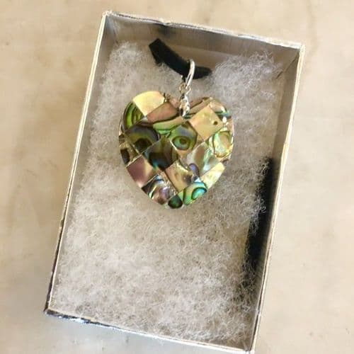 Suede Pendant PN04-S - Paua Mosaic Heart Small Pendant