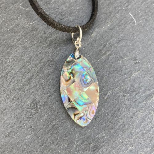 Suede Pendant PN04-S - Paua Mosaic Long Oval Small Pendant
