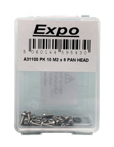 10 Pack Pan Head M2 x 6mm Nuts, Bolts & Washers