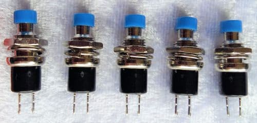 Pack of 5 Blue Momentary Push Button Switches