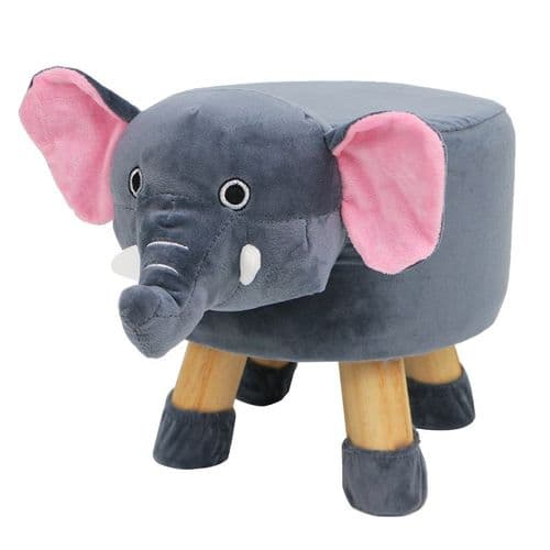 Dog Puppy Design Plush Animal Pouffe Kids Wooden Footstool Cushion Seat