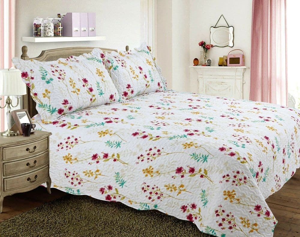 FRENCH COUNTRY COTTAGE QUILTED BEDSPREAD COMFORTER SET PATCHWORK MEADOW