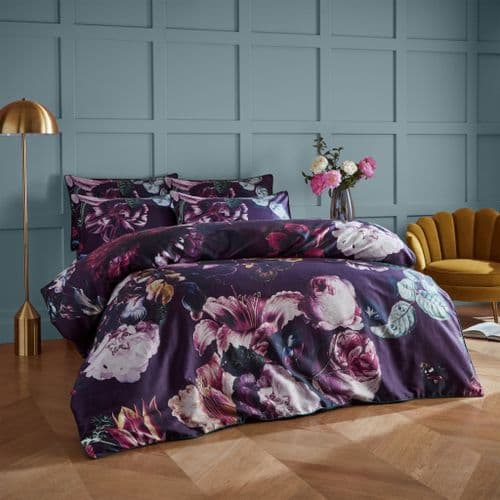 Luxe Floral Botanical Cordelia Bloom Bedding Purple Soft Sateen 100
