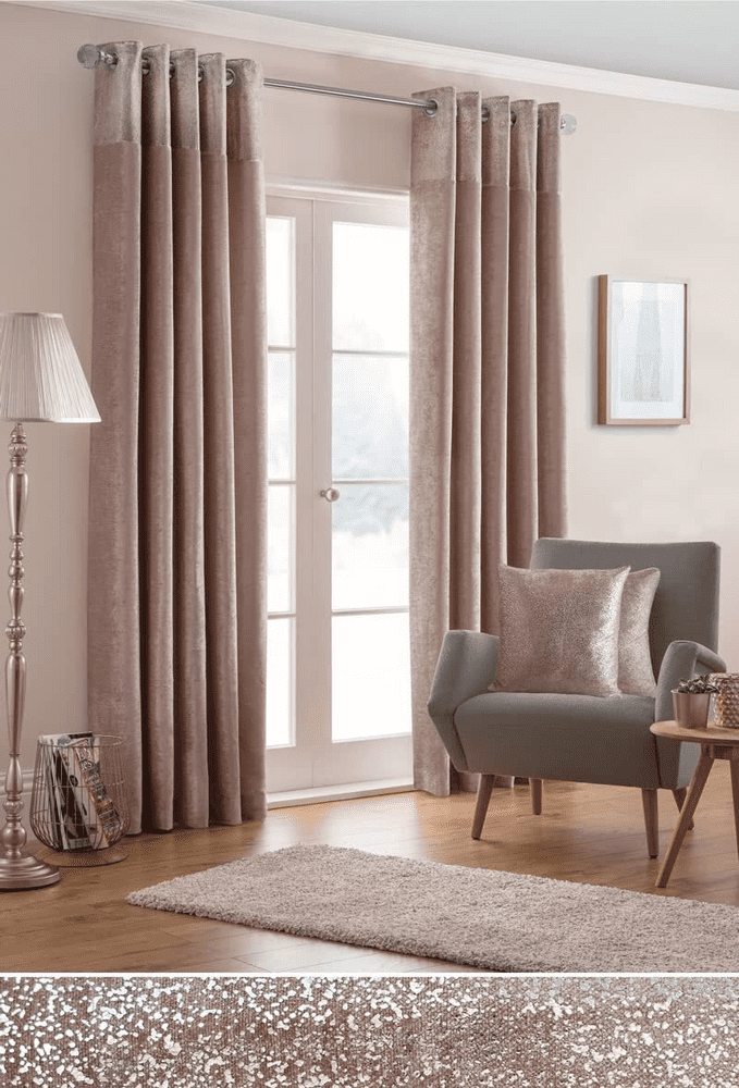 Luxury Nova Plain Chenille Metallic 2 Tone Design Eyelet Fully Lined Curtains Blush Pink