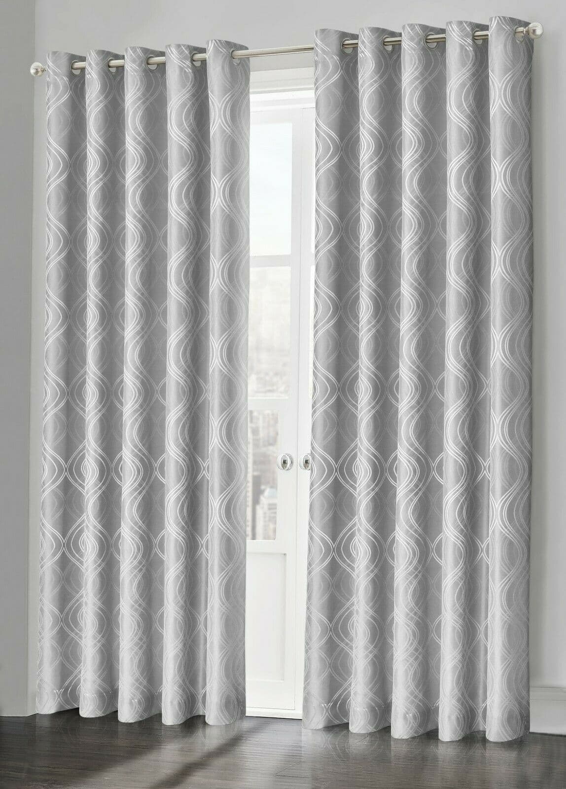 Silver Grey Fully Lined Jacquard Waves Swirl Ready Made Ring Top