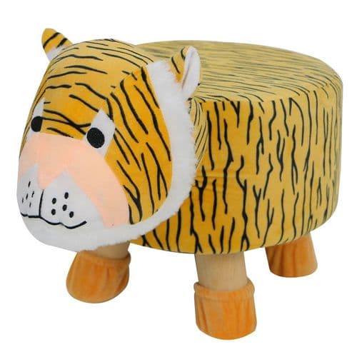 Dog Puppy Design Plush Animal Pouffe Kids Wooden Footstool Cushion Seat