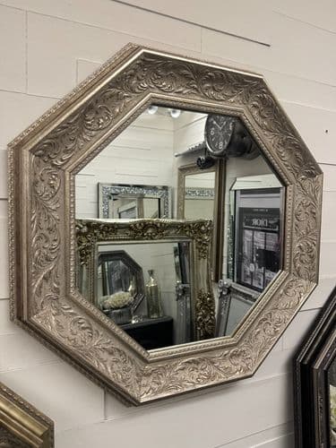 Antique Octagon Mirror Antique Silver Frame 65cm x 65cm Ornate Design Fabulous