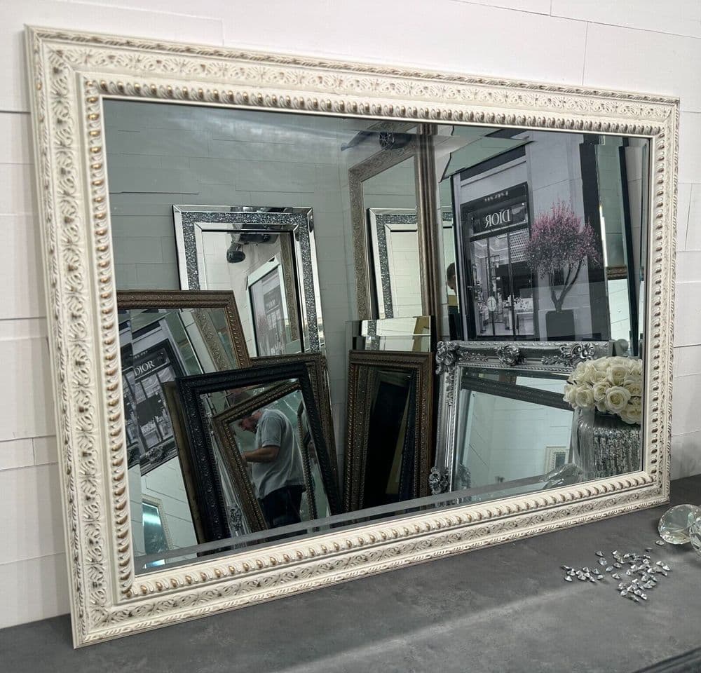Antique White Shabby Chic Mirror Ornate Decorative Wall Mirror FLORENCE NEW