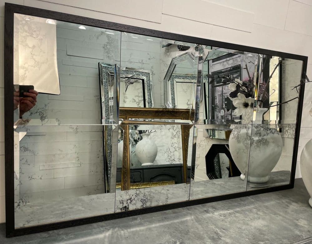 Contemporary Antique Distressed Glass Window Mirror simple Black Frame