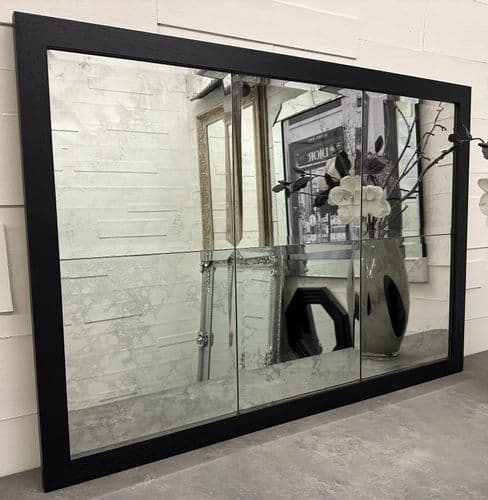 Contemporary Antique Distressed Glass Window Mirror simple wooden Black Frame