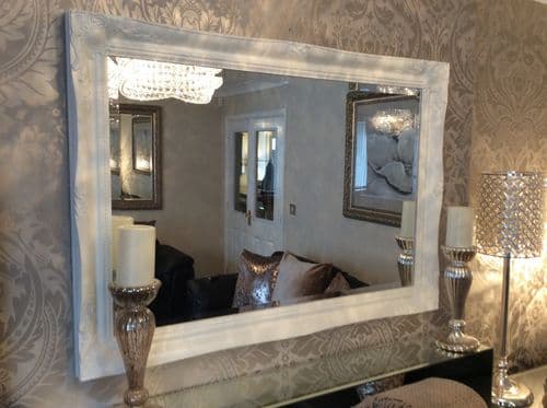 French White Shabby Chic Ornate Decorative Wall Mirror SWEPT FRAME