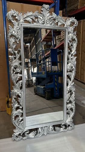 HUGE Chrome Mirror Silver Ornate Regal Decorative Free Standing Mirror GABRIELLA