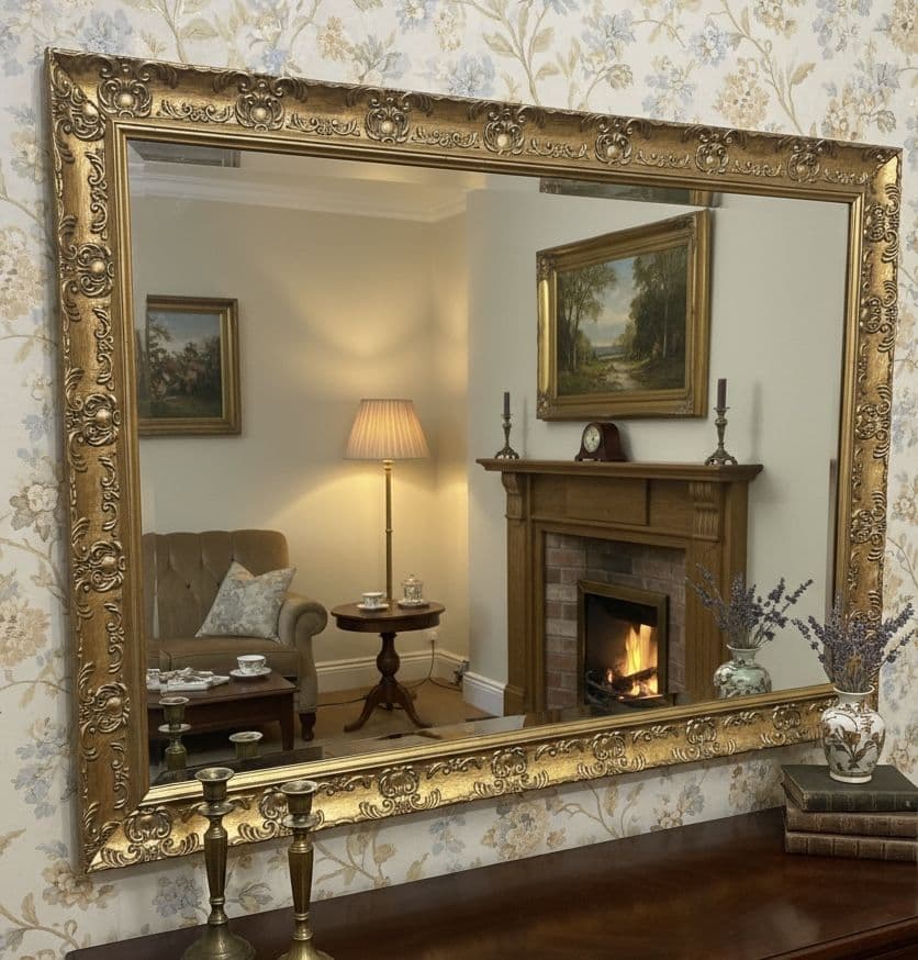 LARGE Antique Gold French Framed Decorative Rococo Ornate Wall Mirror OPERA